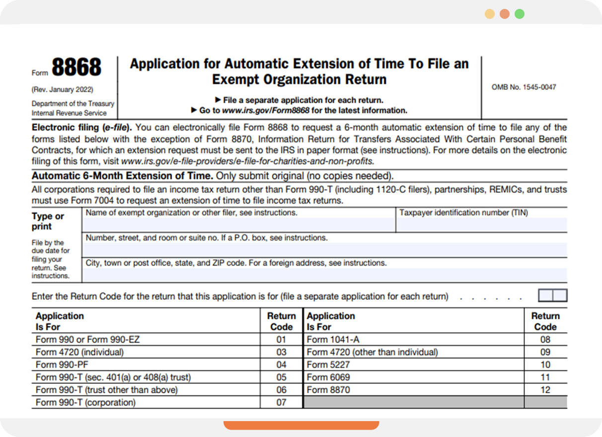 Information Required to E-file Form 8868