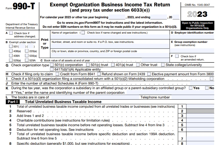 Information Required to E-file Form 990-T