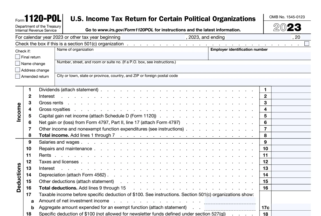 Information Required to E-file Form 1120-POL