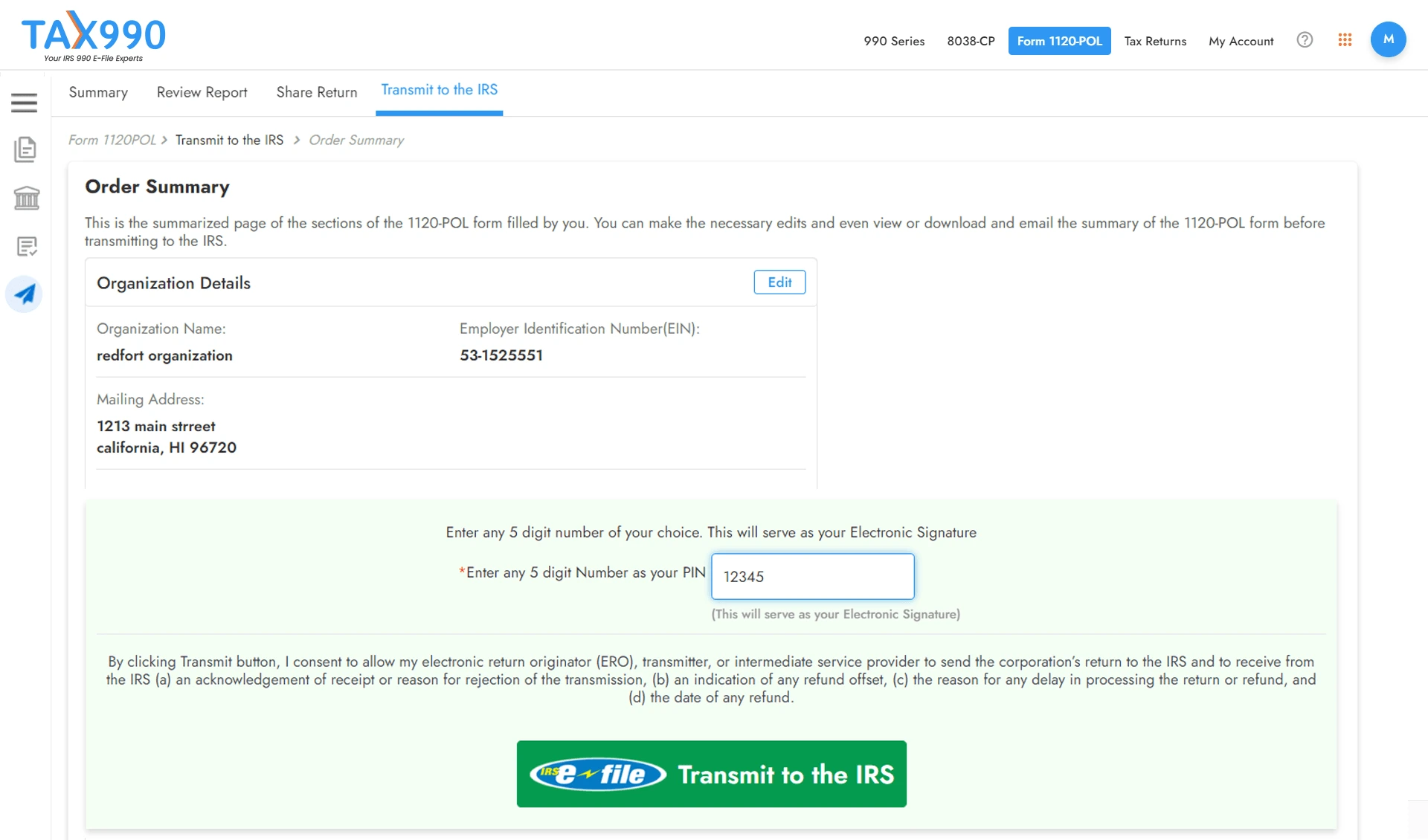 Transmit it to the IRS