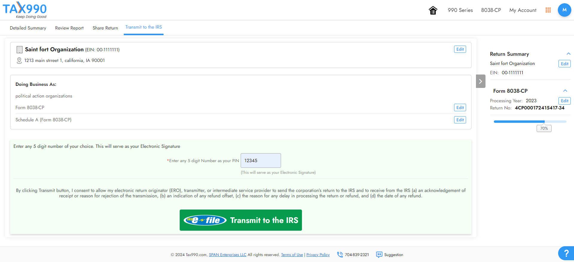 Transmit it to the IRS
