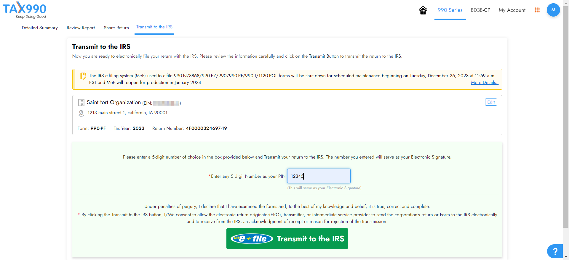 Transmit it to the IRS