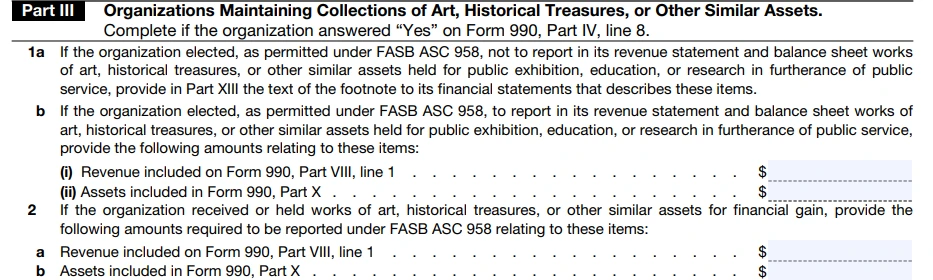 Part III - Organizations Maintaining Collections of Art, Historical Treasures, or Other Similar Assets