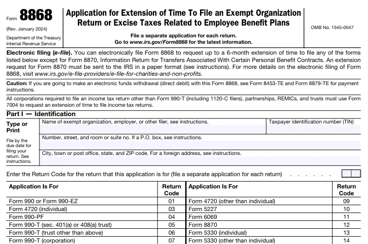 Information Required to E-file Form 8868