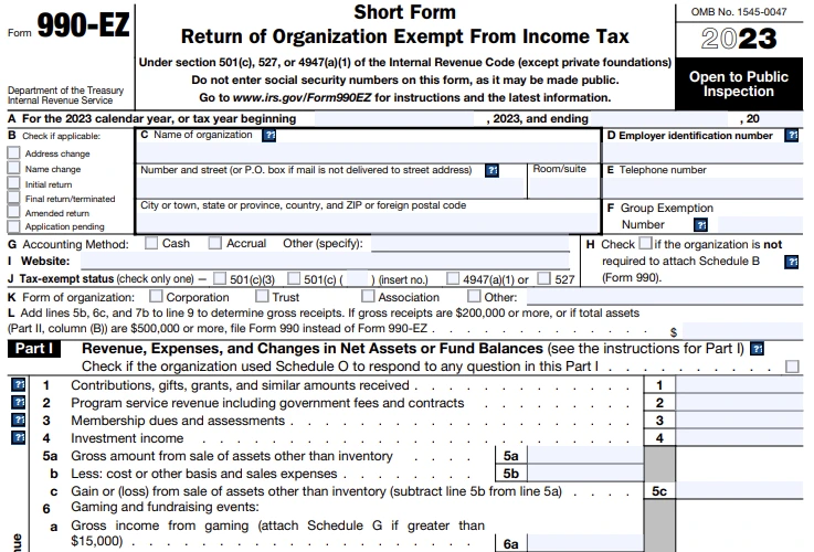 Information Required to E-file Form 990-EZ