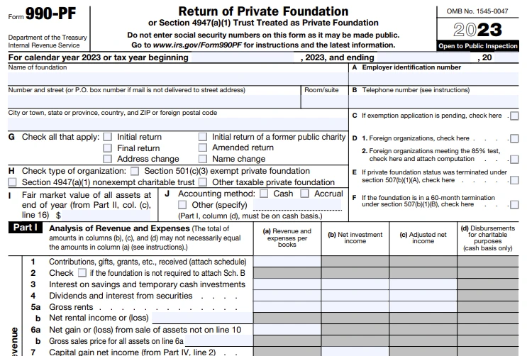 Information Required to E-file Form 990-PF