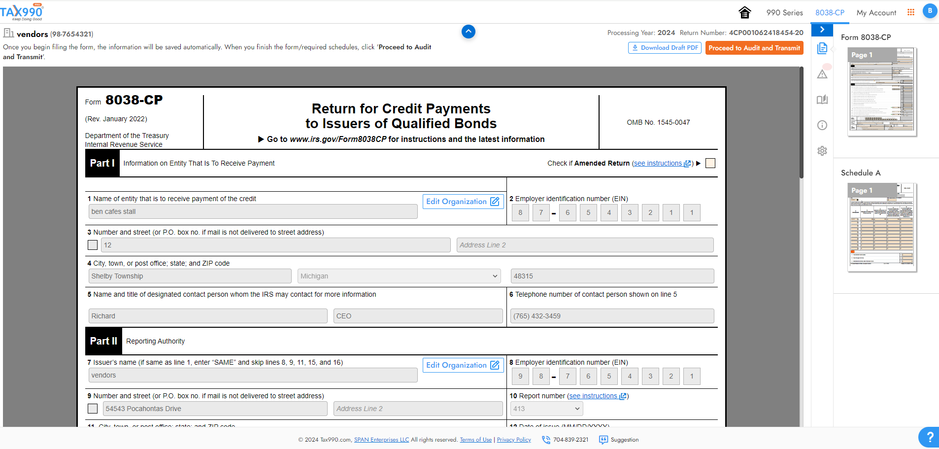 Start New 8038-CP Return
