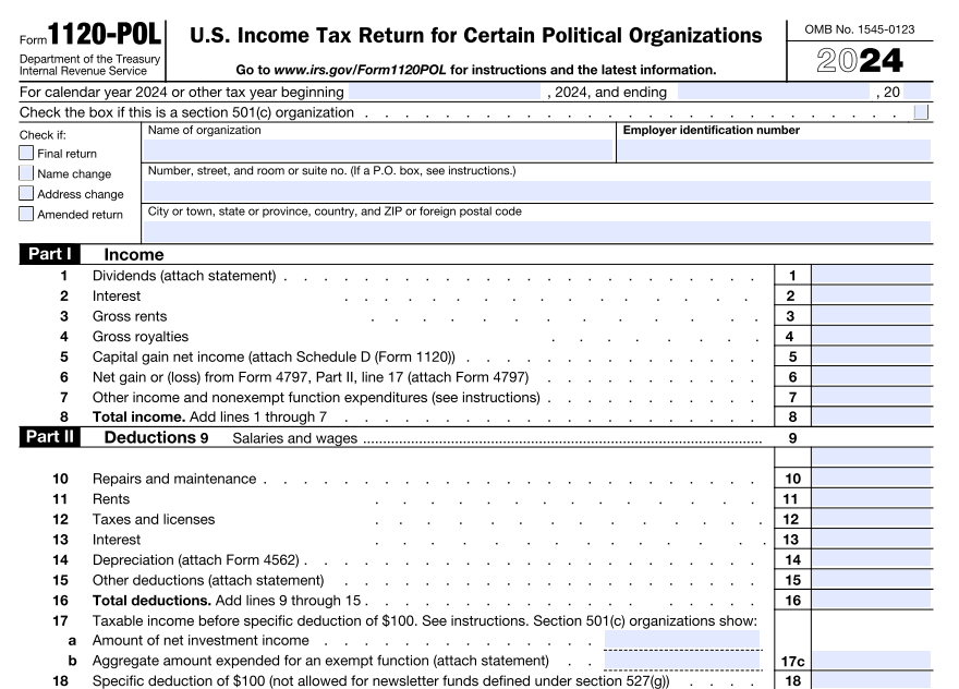 Information Required to E-file Form 1120-POL