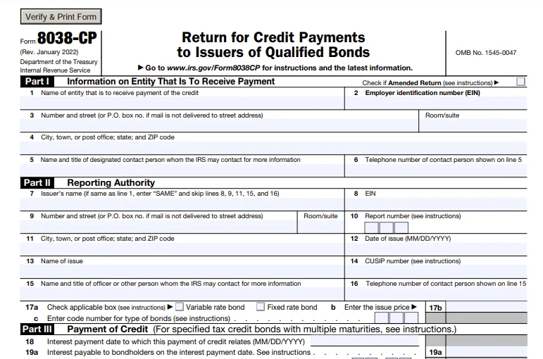 Information Required to E-file Form 8038-CP