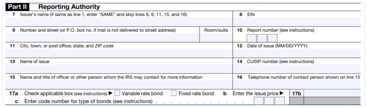 Part II of Form 8038-CP - Reporting Authority