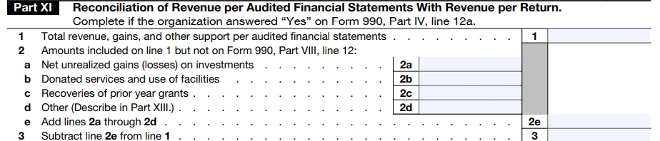 Part XI - Reconciliation of Revenue per Audited Financial Statements With Revenue per Return