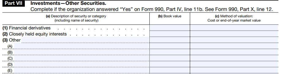 Part VII - Investment - Other Securities