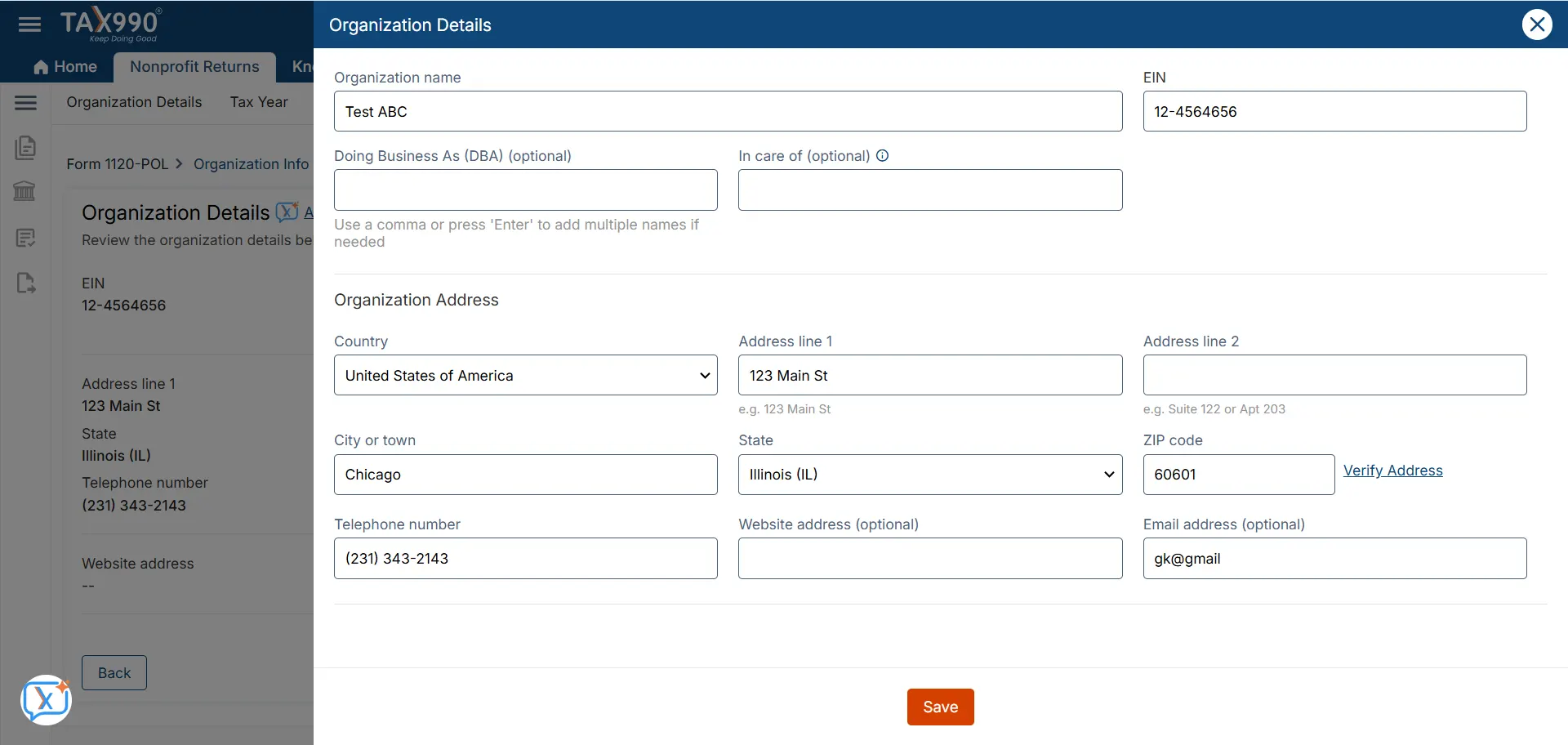 Add Organization Details”
