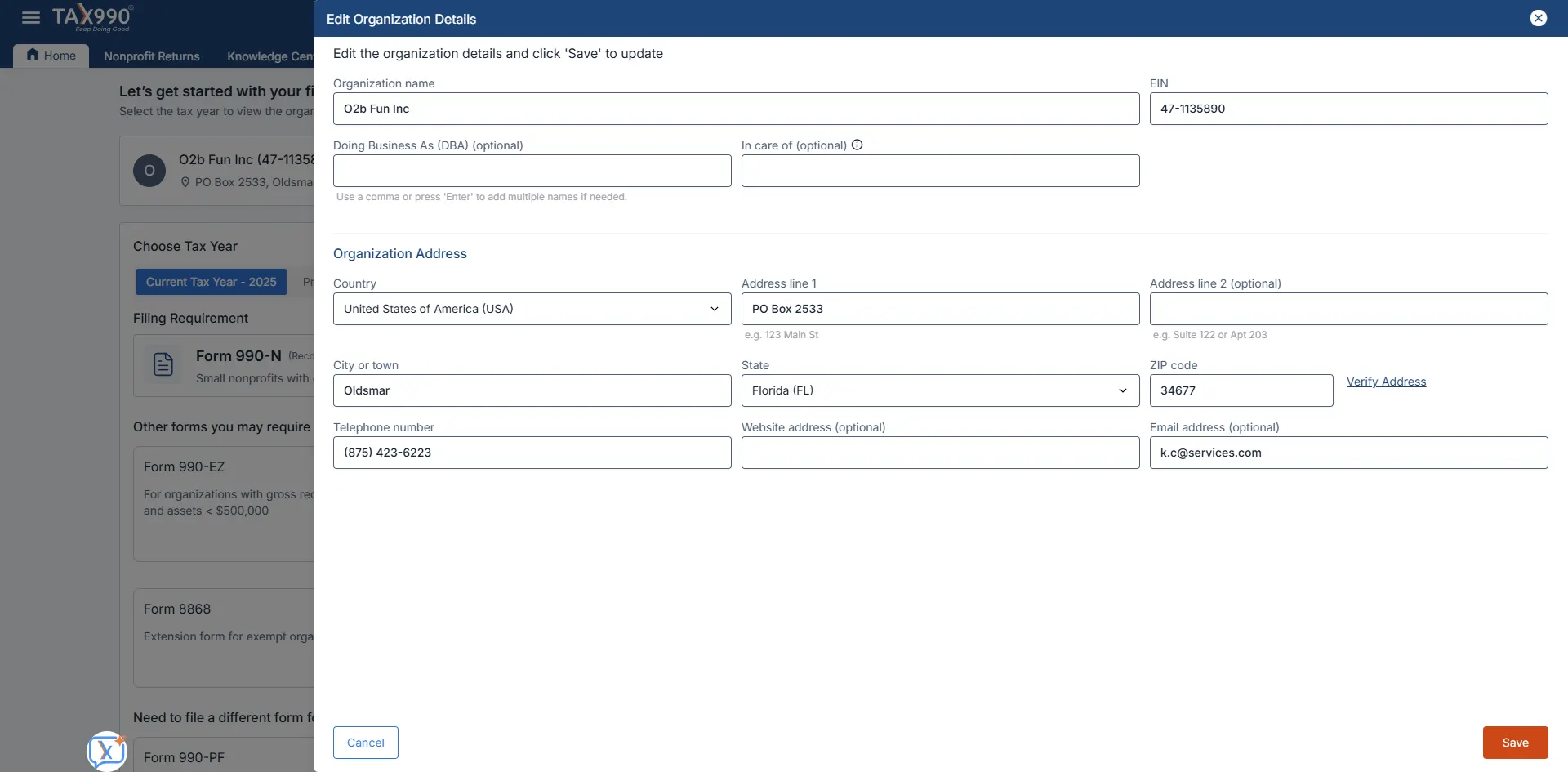 Add Organization Details”