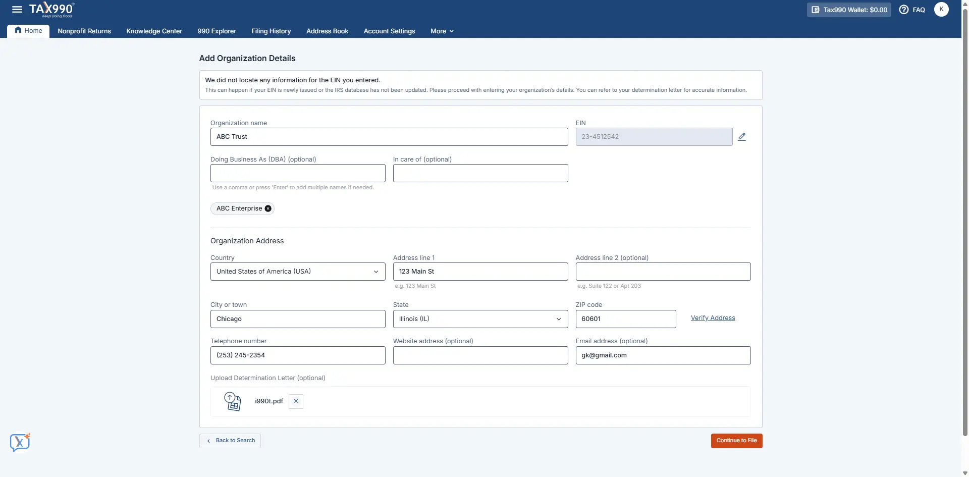 Add Organization Details”