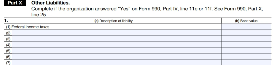 Part X - Other Liabilities