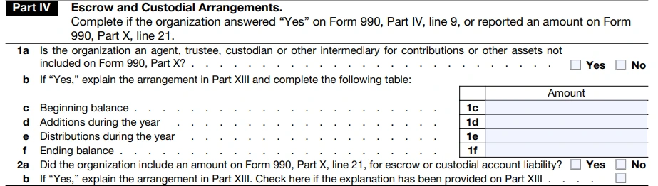 Part IV - Escrow and Custodial Arrangements